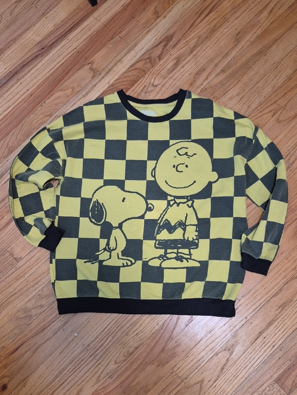 Snoopy & Charlie Brown Peanuts Hybrid Black & Yellow Sweatshirt Sz L - Picture 2 of 8